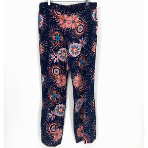 Dea Kudibal Pants Women's XL Silk Floral Blue Starburst Tapered Leg Loud Print